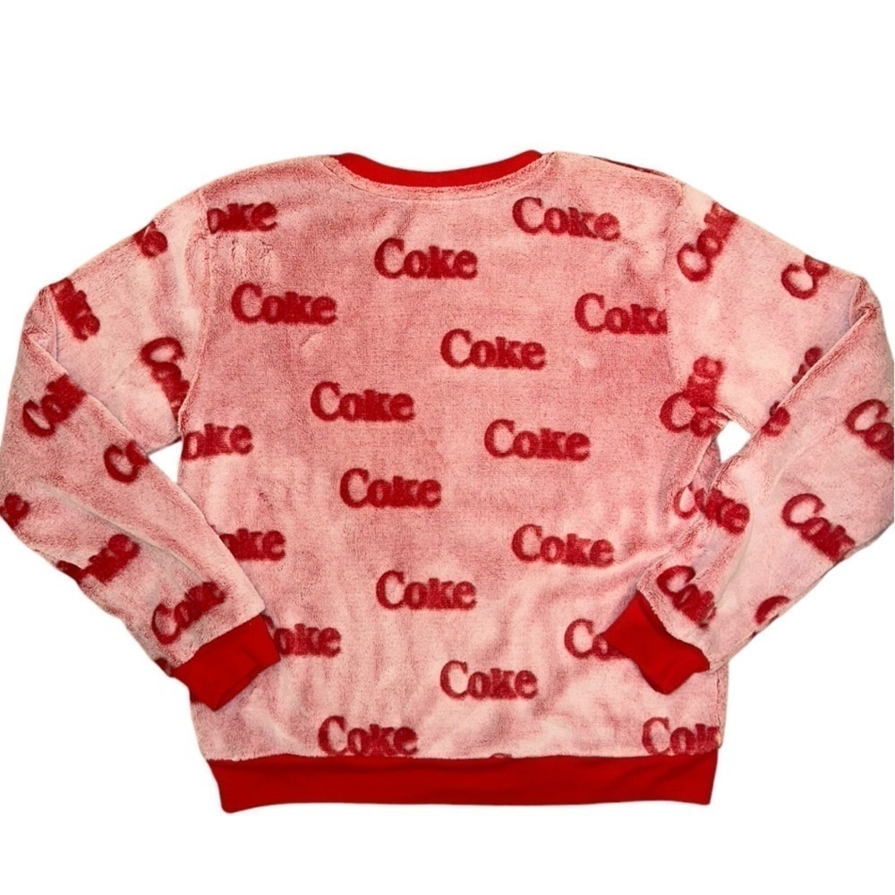 Coca Cola Licensed Graphics Junior’s Red Pullover Fleece Sweater Size Medium - Picture 14 of 14